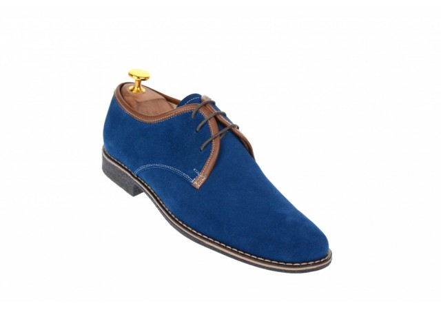 Pantofi barbati casual, eleganti din piele naturala (Intoarsa) Bleumarin P34MBL